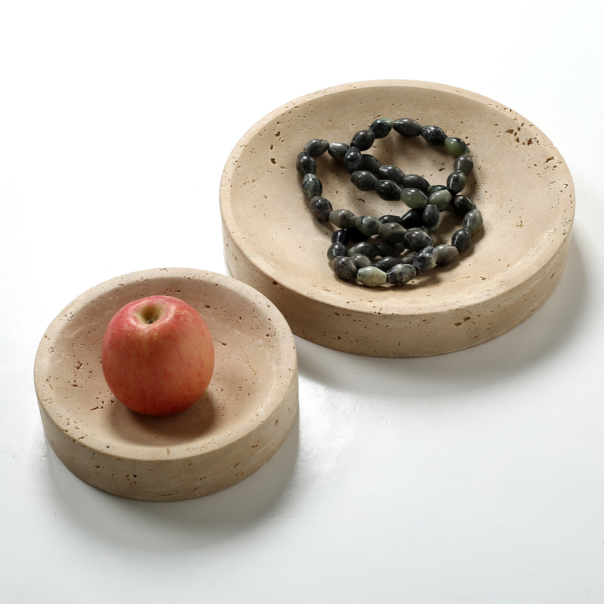 Set of 2 Decorative Bowl Natural Travertine Stone (8" and 12" Dia)