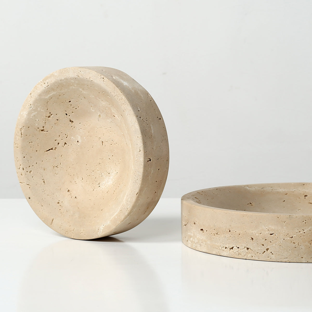 Set of 2 Decorative Bowl Natural Travertine Stone (8" and 12" Dia)