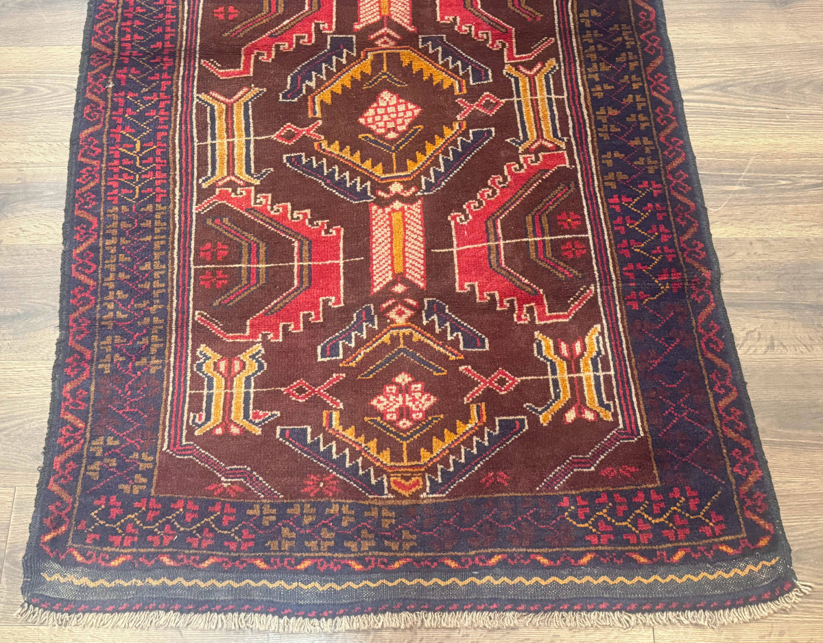 Afghan Rug 3x7, Maroon and Navy Blue, Balouch Carpet, Tribal Rug, New - Jewel Rugs, view 6