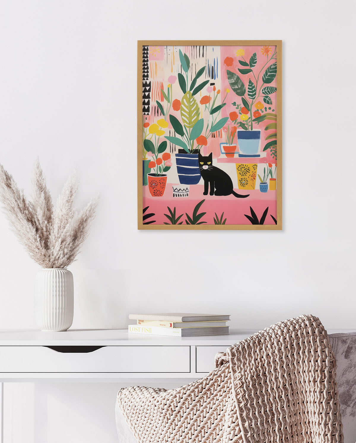 Gallery Whimsical Houseplants and a Black Kitty Cat Print by The Creative Bunch Studio