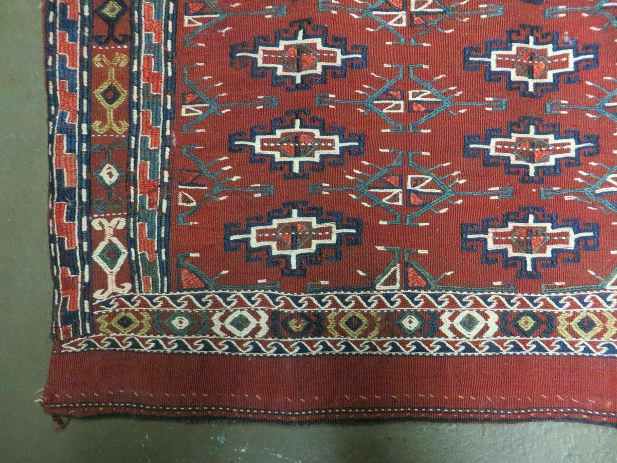 45" X 32" Antique Handmade Bokhara Turkoman Yomud Chuval Wool Rug Soumak NICE - Jewel Rugs, view 6