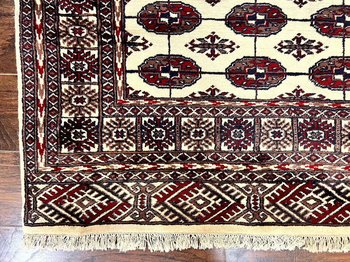 Pakistani Bokhara Rug 4x6, Turkoman Carpet, Vintage Handmade Wool Rug, Ivory - Jewel Rugs, view 9