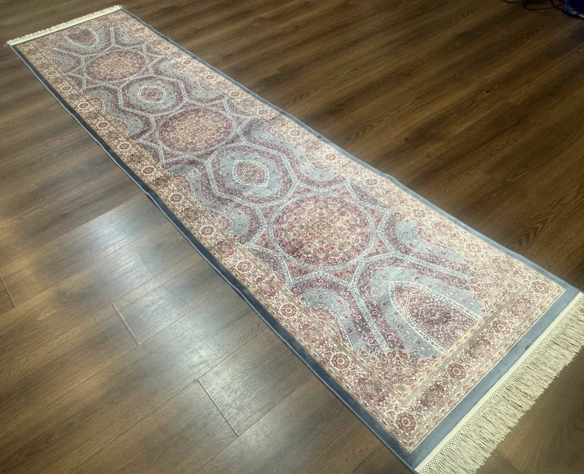 Turkish Silk Runner Rug 2.6 x 10, Light Blue Carpet, Bamboo Silk, New - Jewel Rugs, view 13