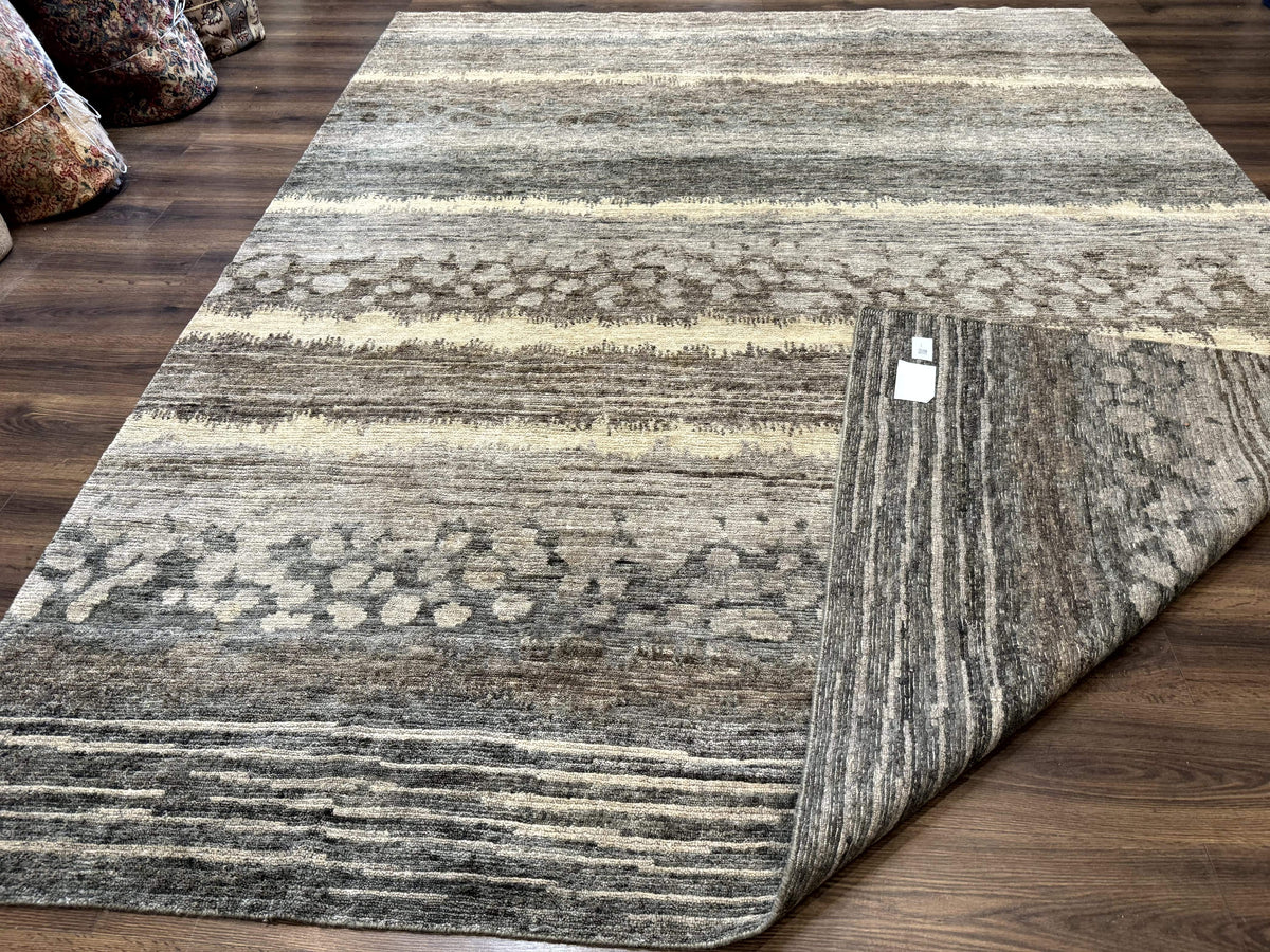 Modern Tibetan Wool Rug 8x10, Abstract, Contemporary, Handmade, Gray, Stripes - Jewel Rugs, view 12