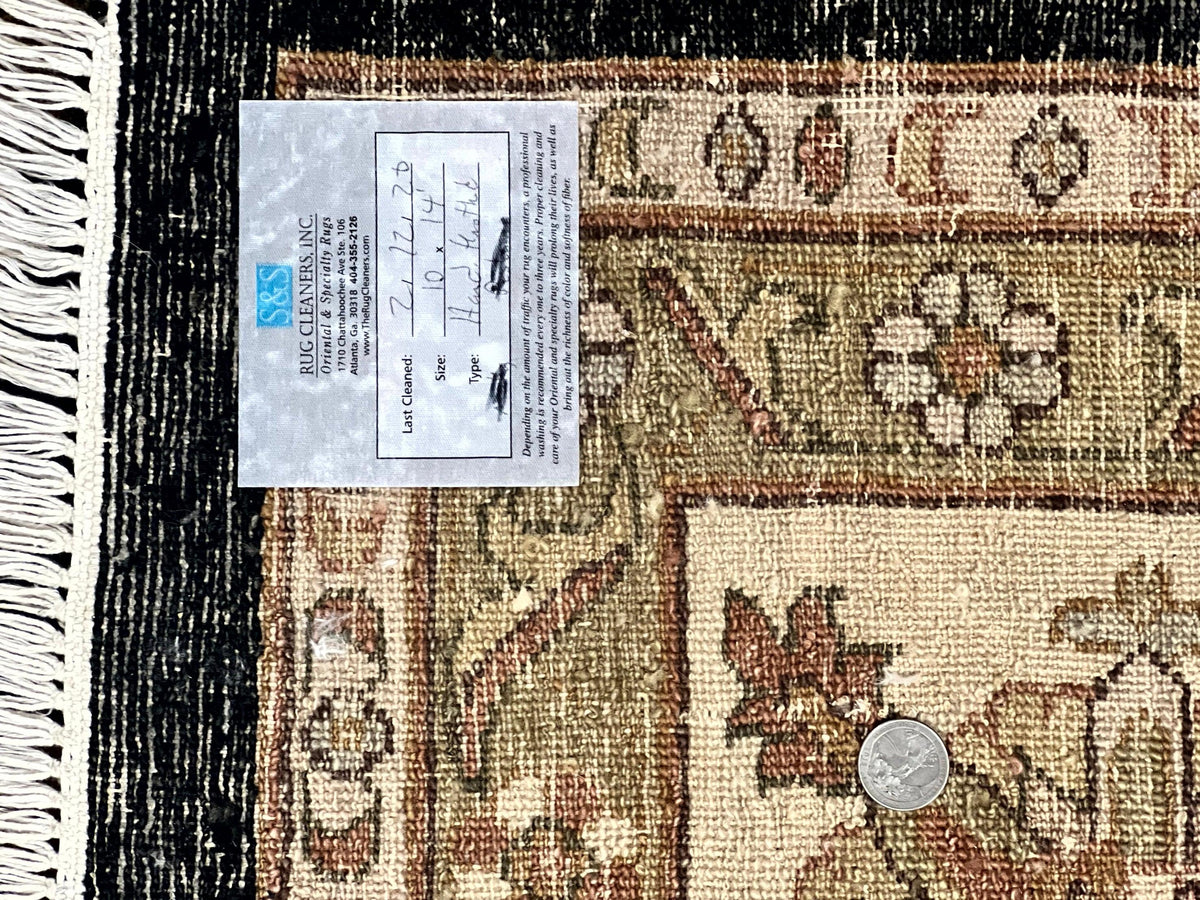 Indo Persian Rug 10x14, Charcoal and Beige, Floral Allover, Handmade Vintage Wool Carpet - Jewel Rugs, view 11