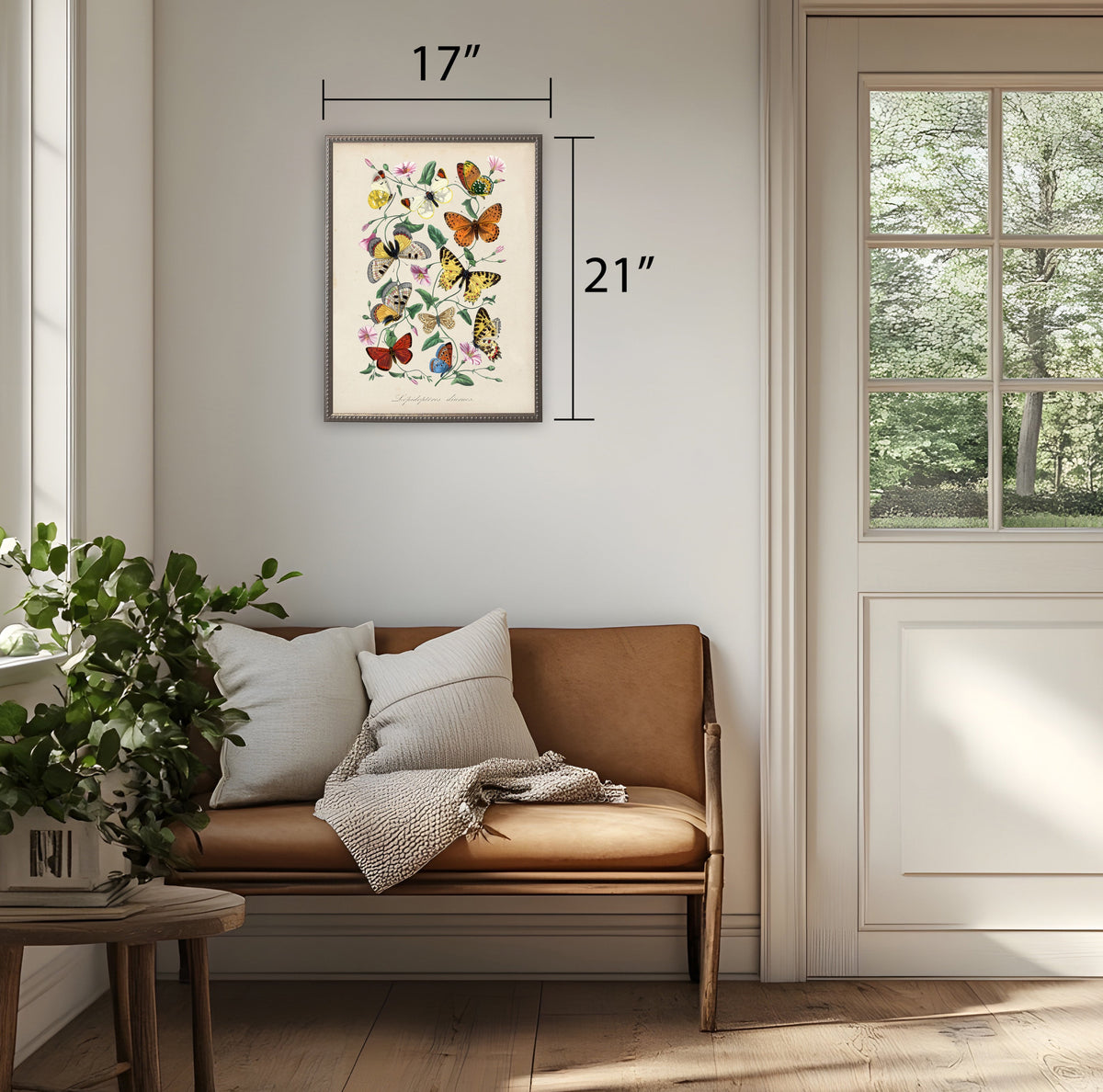 Butterfly and Flower Print Wall Art in Beaded Pewter Frame - Antique Curiosities, view 2