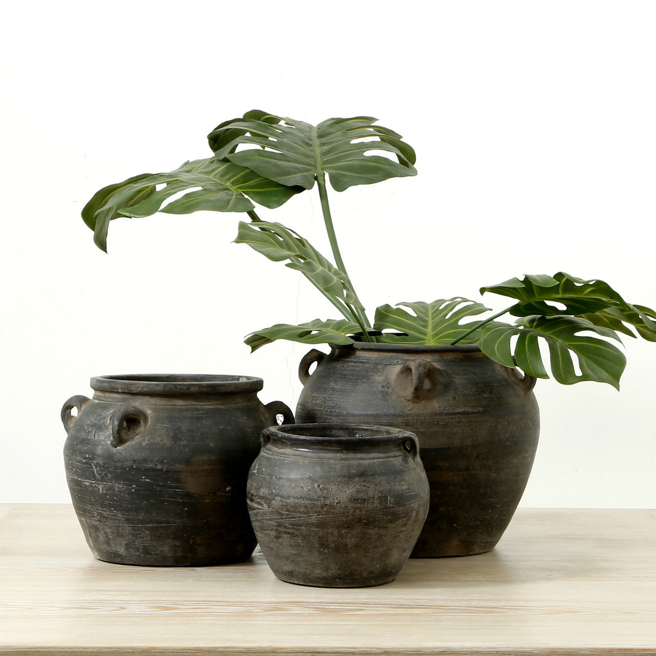 Approx 10" Vintage Gray Pottery Jar Large with Four Handles (color and size vary)
