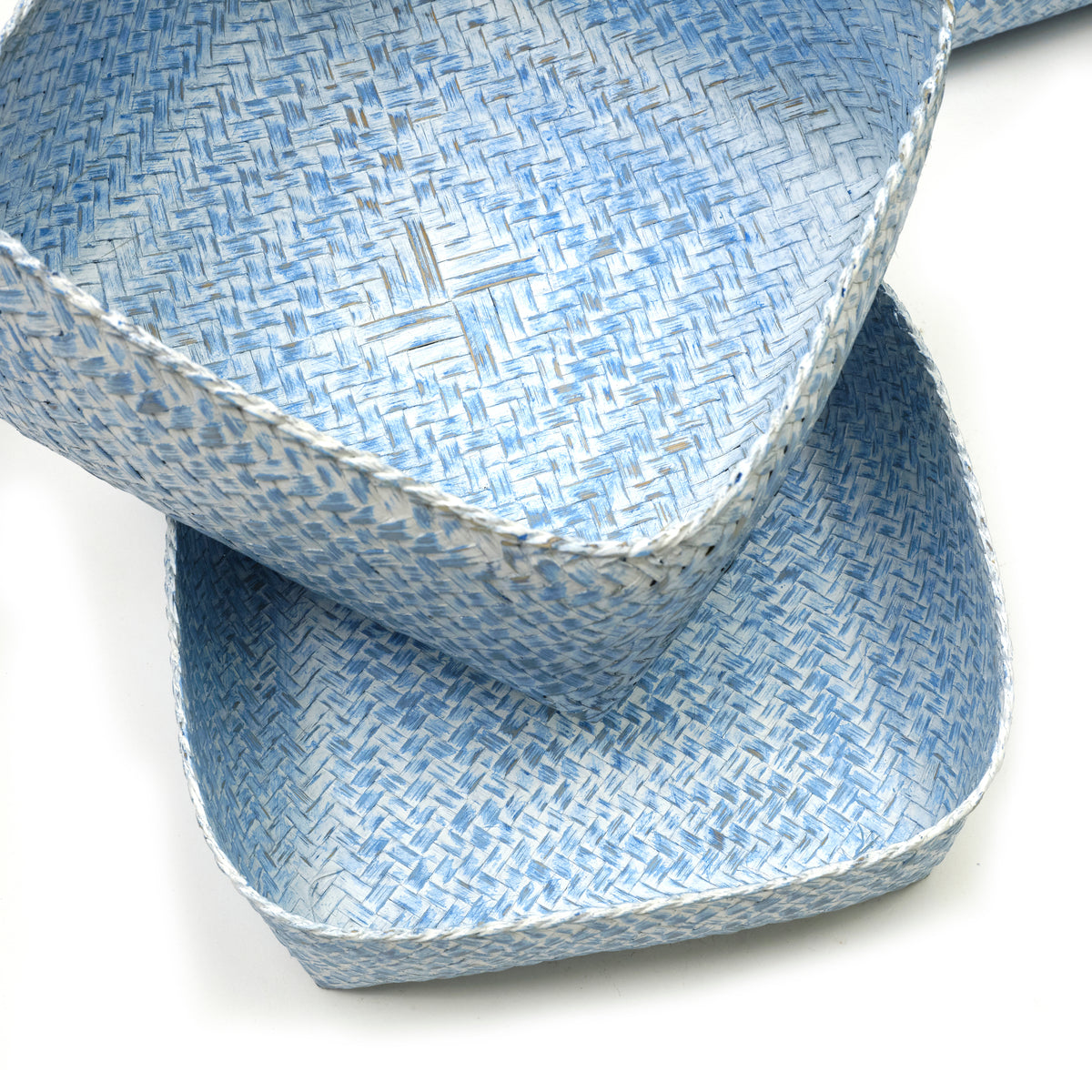 Set of 3 Rattan Boxes Weathered Blue