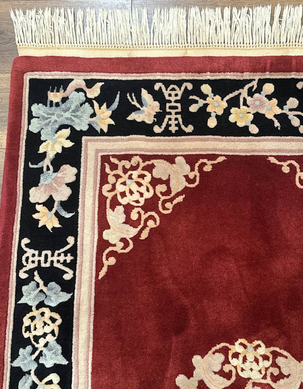 Chinese Wool Rug 4x6, Maroon and Black, Butterflies, Chinese Oriental Carpet, 90 Line Rug - Jewel Rugs, view 7