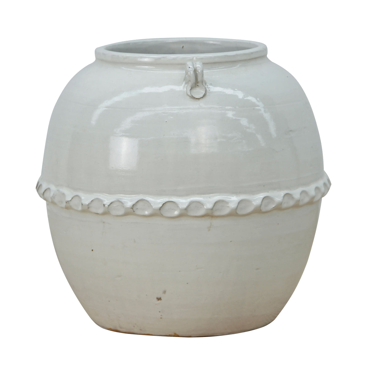 12" Off White Ceramic Pot with Lace Decoration