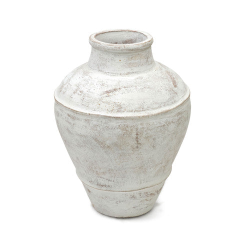 14" Clay Vase Distressed White Small image 2