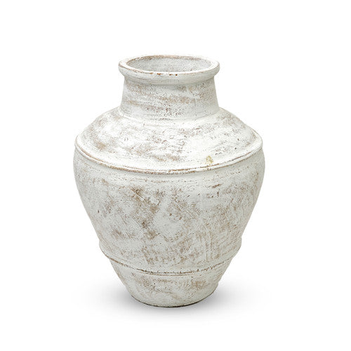 22" Clay Vase Distressed White Large 16x16x22H image 2