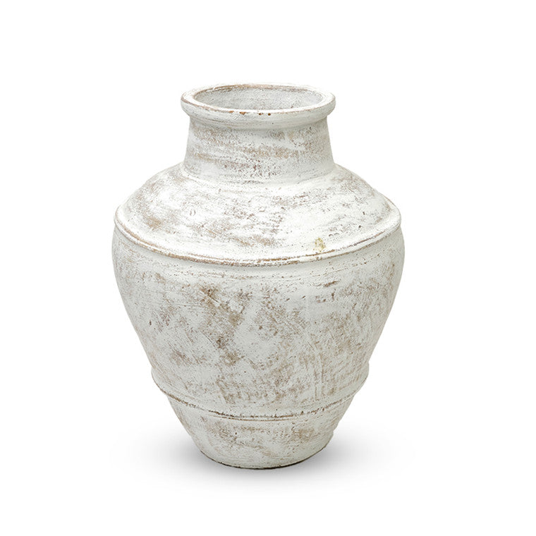 22" Clay Vase Distressed White Large 16x16x22H image 3