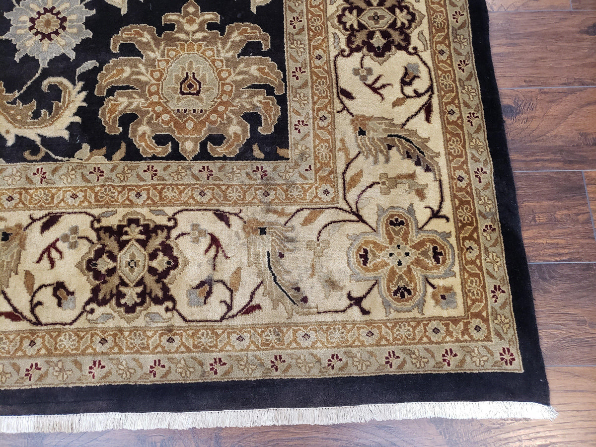 Indo Mahal Rug 8x12, Indian Sultanabad Handmade Area Rug, Vintage Hand-Knotted Wool Black Floral Traditional Oriental Dinning Room Rug - Jewel Rugs, view 10