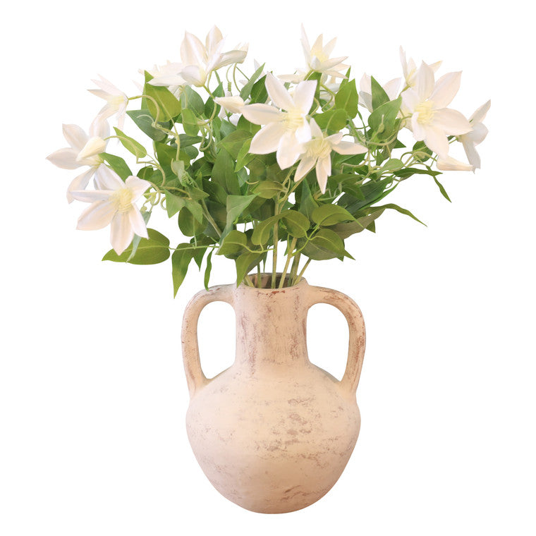 Approx. 12" High Terracotta Vase with Two Long Handles Distressed White image 3