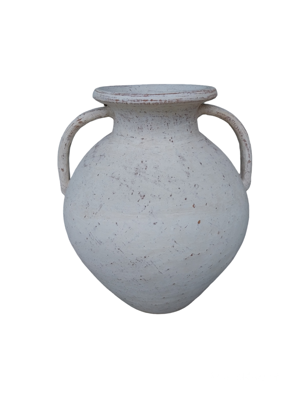 Approx. 16" High Terracota Vase with Two Large Handles Distressed White