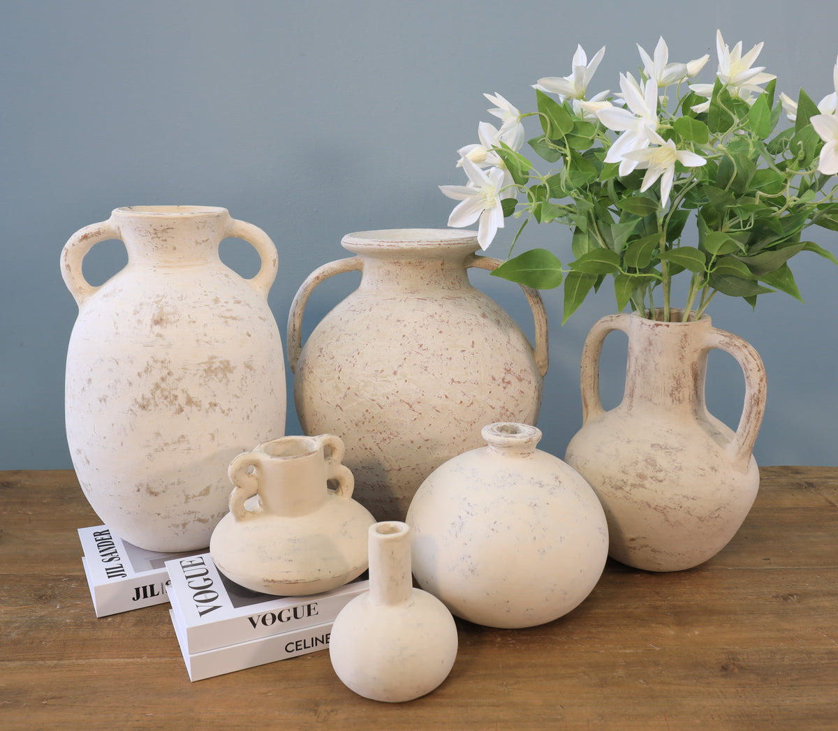Approx. 10" High Terracota Vase Round Off White