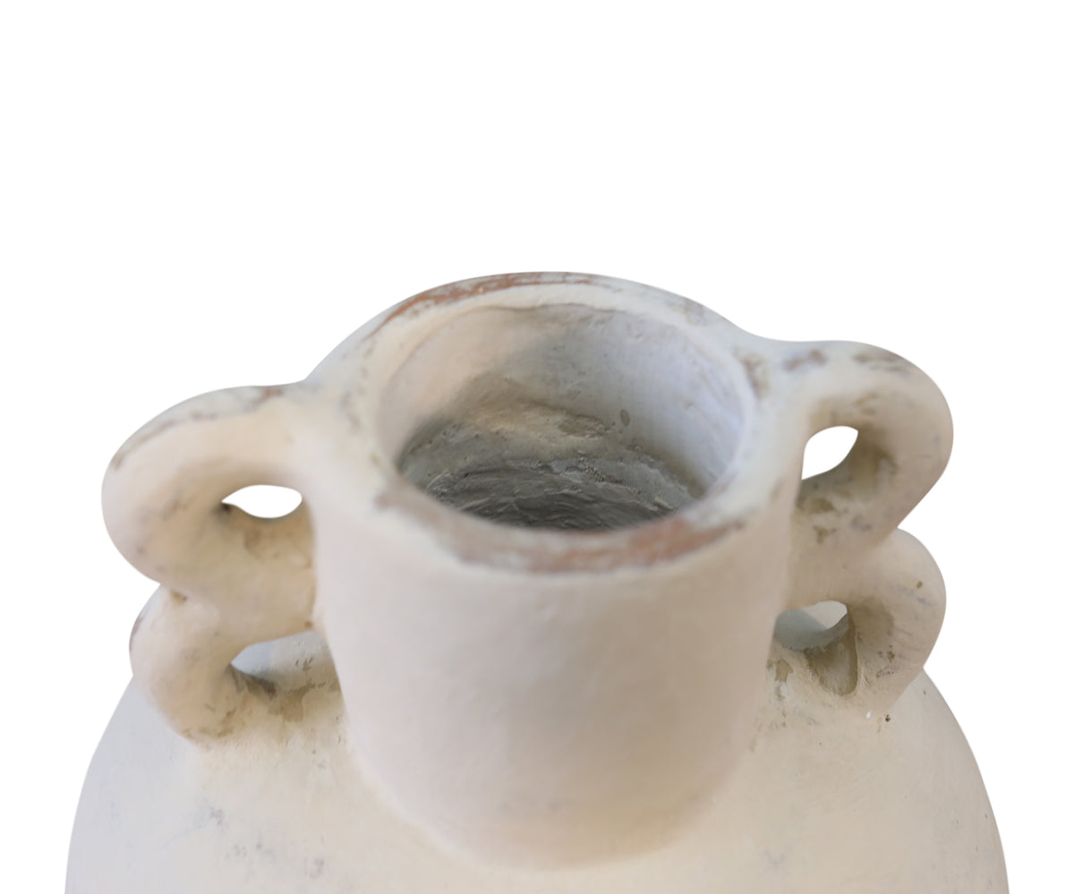 Approx. 6" High Terracota Vase With Double Handles Off White
