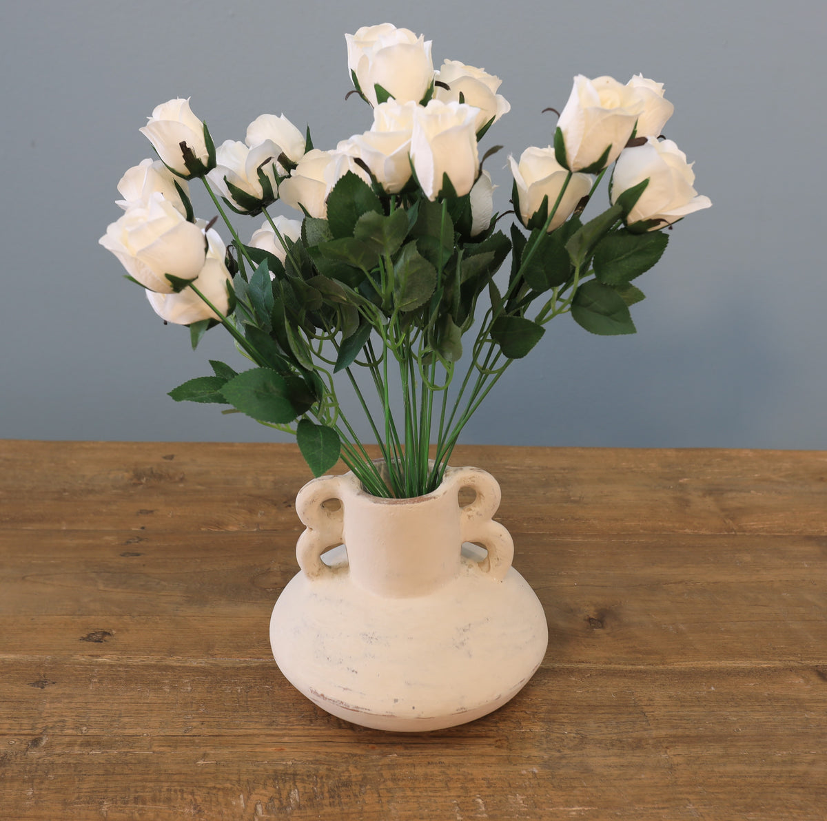 Approx. 6" High Terracota Vase With Double Handles Off White