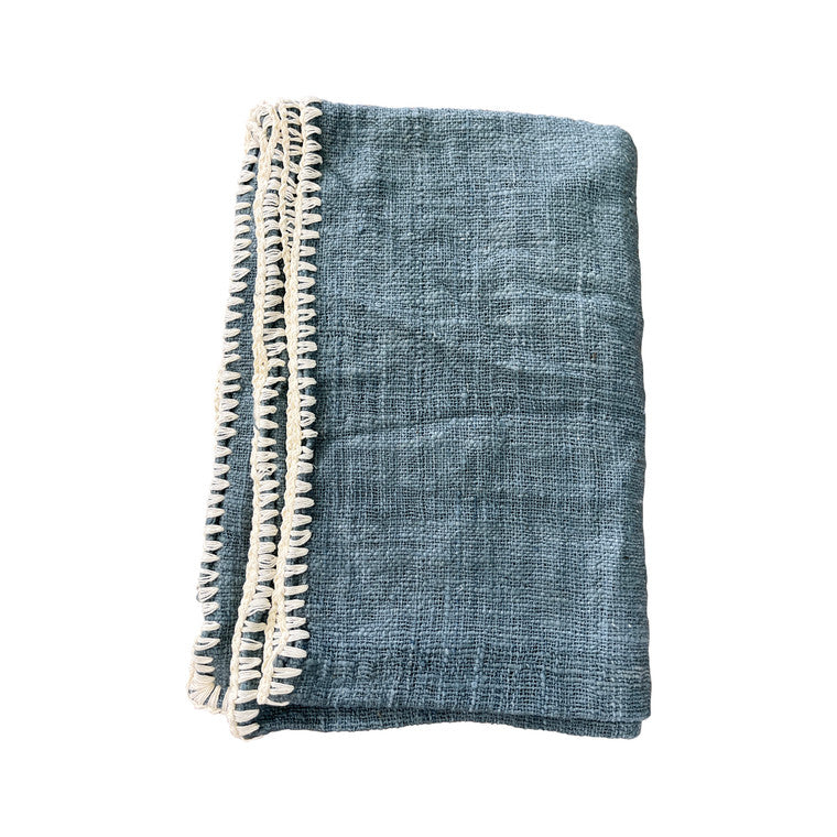 Approx. 84x54 Hand Woven 100% Cotton Throw Vintage Blue image 3