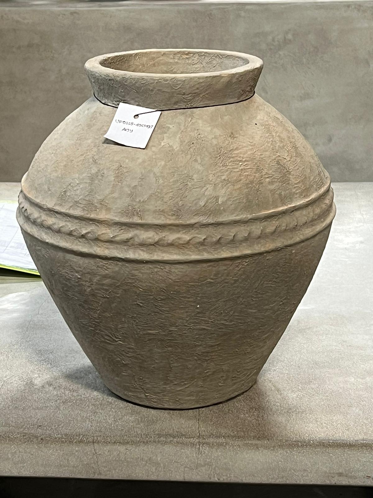 Approx.15" H Tapped Down Vase with Three Lines Warm Soil Tone