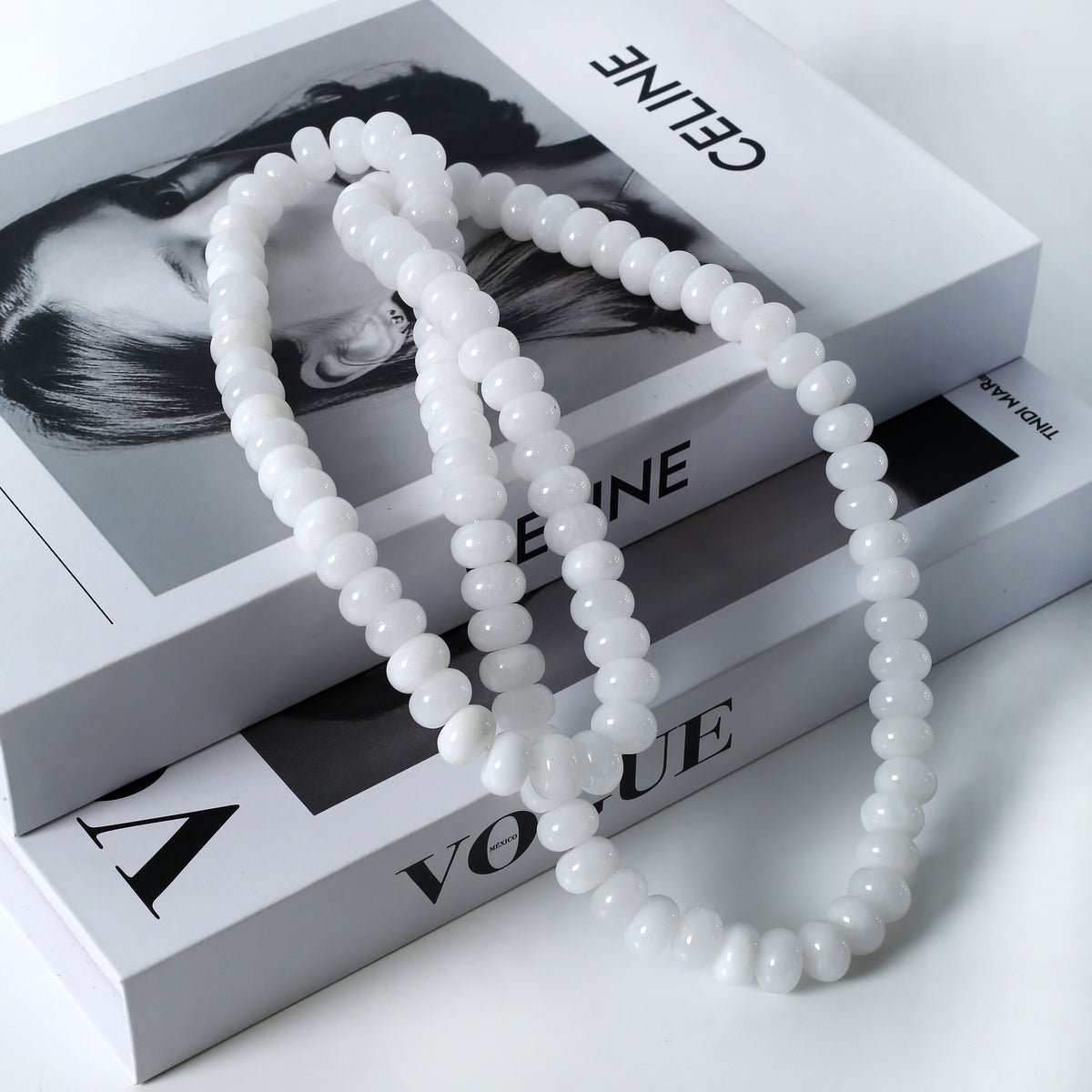 Approx. 16" Long Marble Beads Natural White