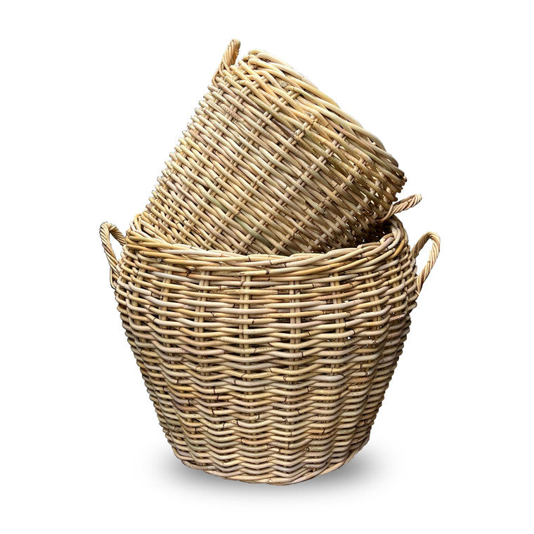 Set of 2 Rattan Basket Whitewash (Large 27x24H and Small 22x20H) image 3