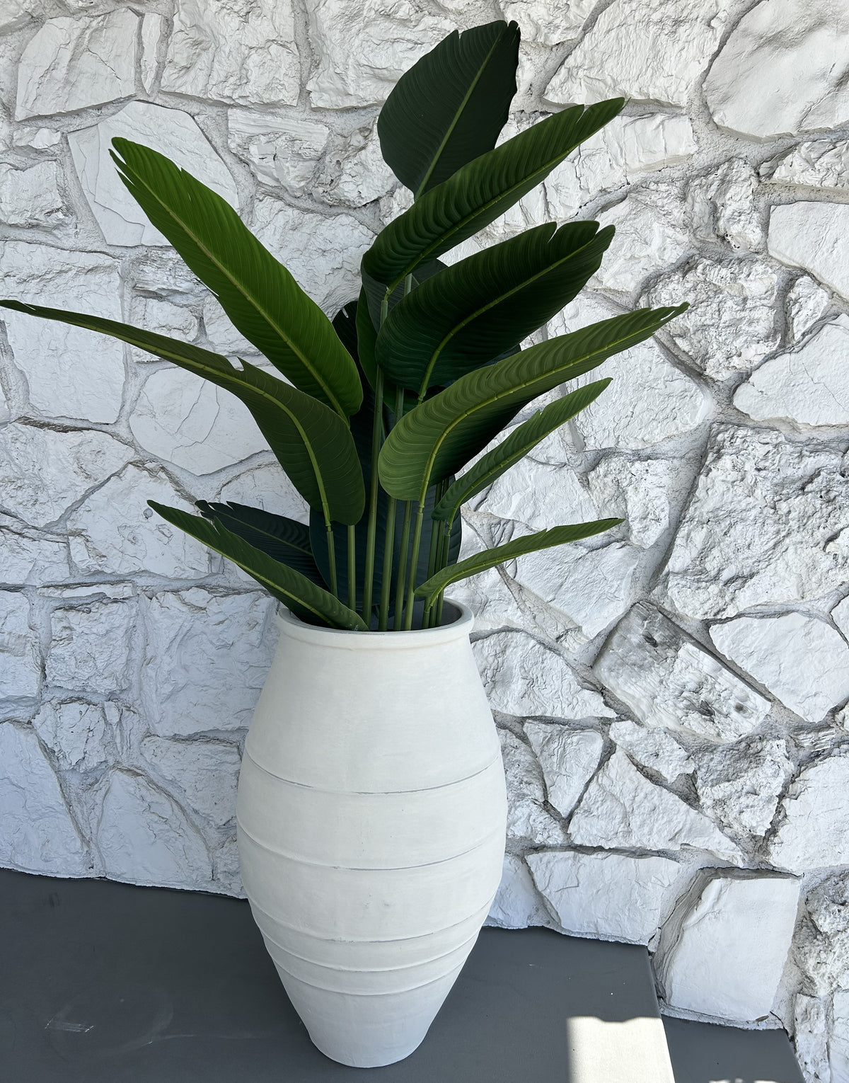 Approx. 31" H decorative planter distressed white