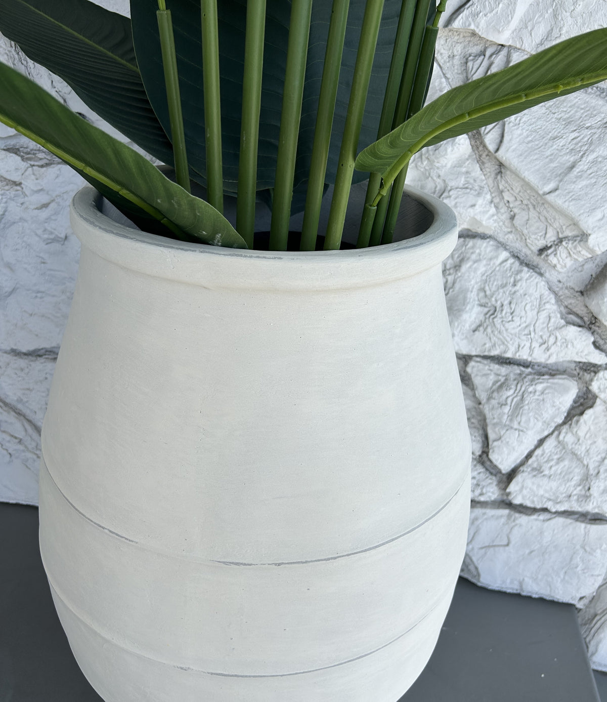 Approx. 31" H decorative planter distressed white