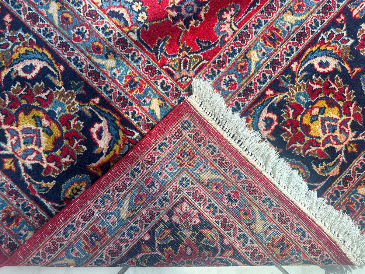 Persian Kashan Rug 10x14 | Red, Navy & Ivory | Hand-Knotted Wool - Rugistan, view 20