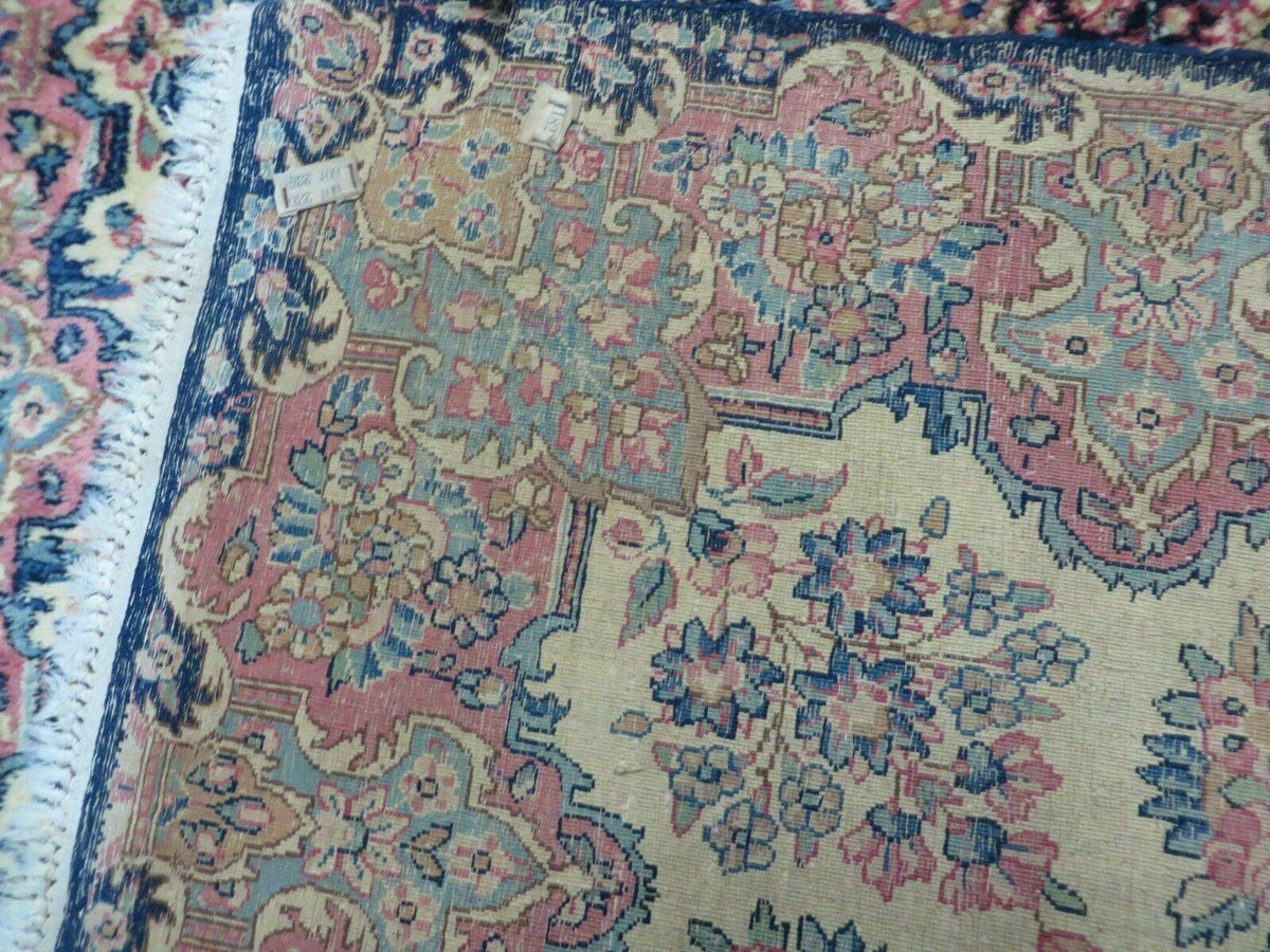 Antique Persian Kirman Rug 3.9 x 6.6, Floral Oriental Carpet, Ivory/Cream - Blue - Pink, Hand Knotted Wool Rug, Floral Medallion Rug 4x6 - Jewel Rugs, view 11