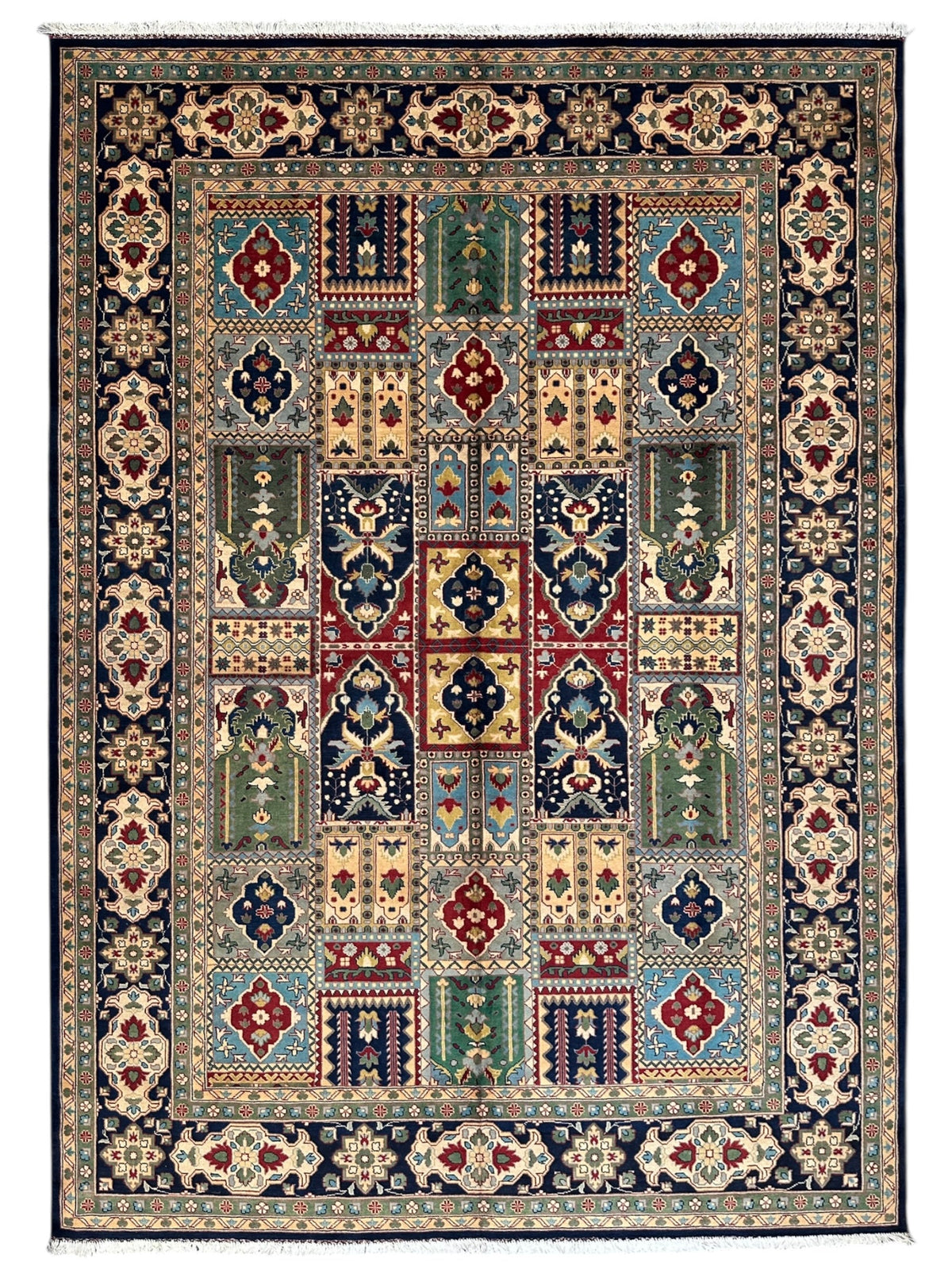 Afghan Bakhtiari Rug 7x10 | Navy, Beige & Light Blue | Hand-Knotted Wool - Rugistan