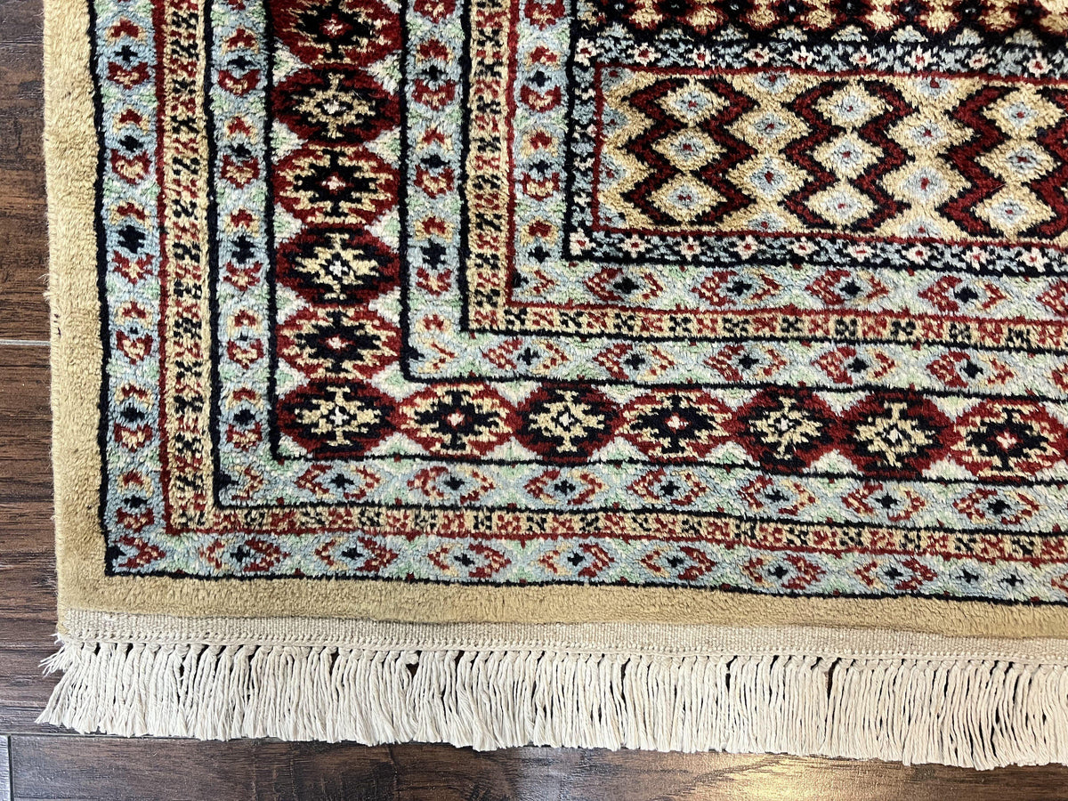 Bokhara Prayer Rug 3x5, Pakistani Turkoman Carpet, Tan, Handmade Vintage Wool Carpet - Jewel Rugs, view 9