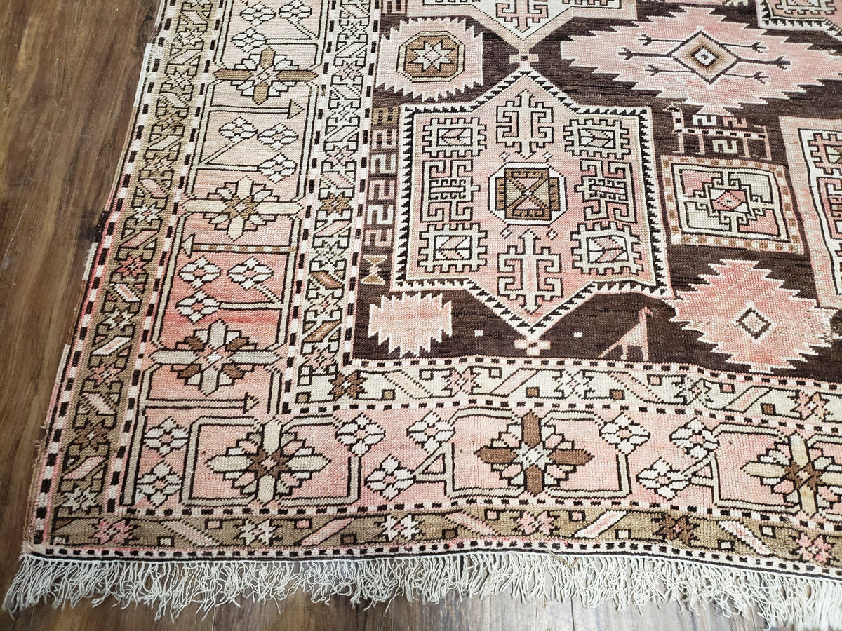Antique Caucasian Rug 5' 5" x 10' 9", Shirvan Carpet, Wide Oriental Corridor Runner, Quality Handmade Hand-Knotted Wool Rug, Pale Pink Black - Jewel Rugs, view 9