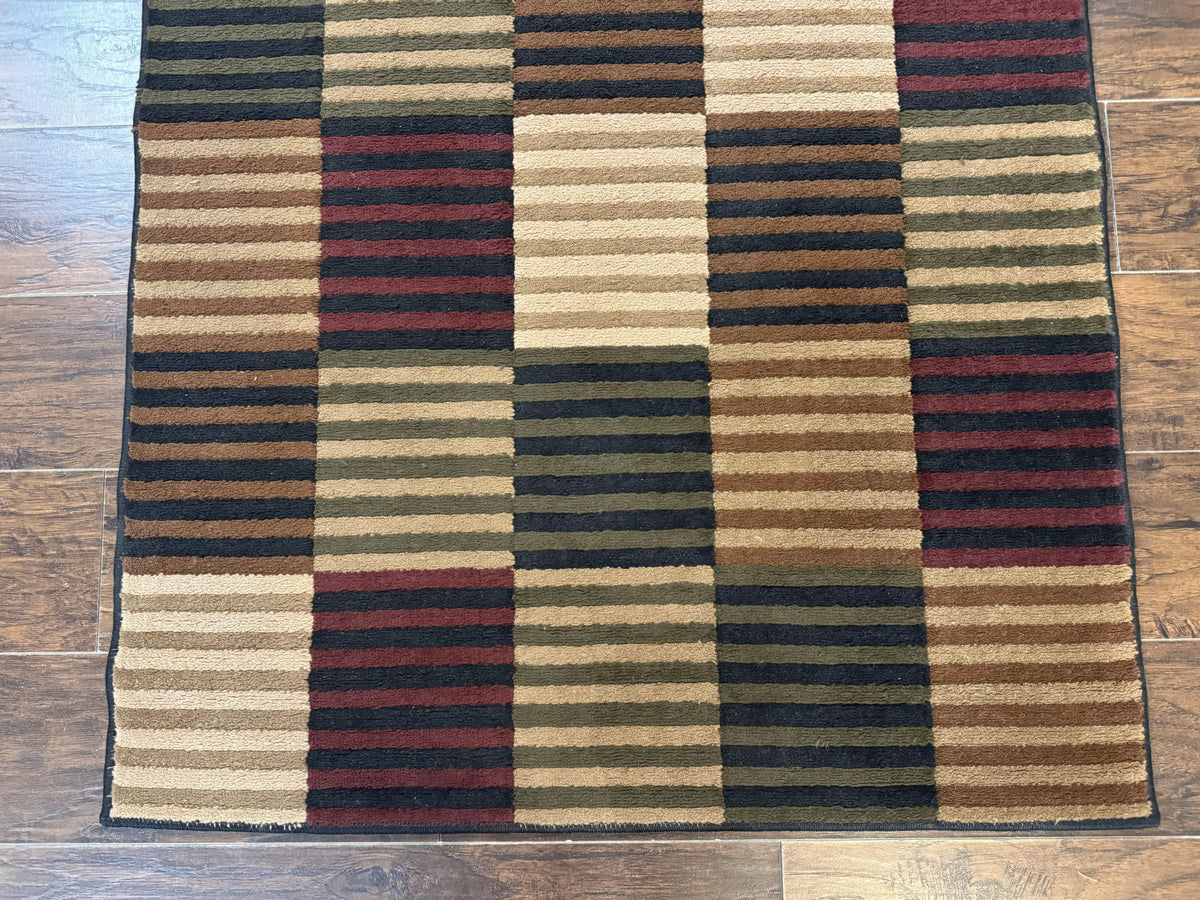 Vintage Power Loomed Rug 3.6 x 5, Brown Beige Black Tan, Box Design - Jewel Rugs, view 6