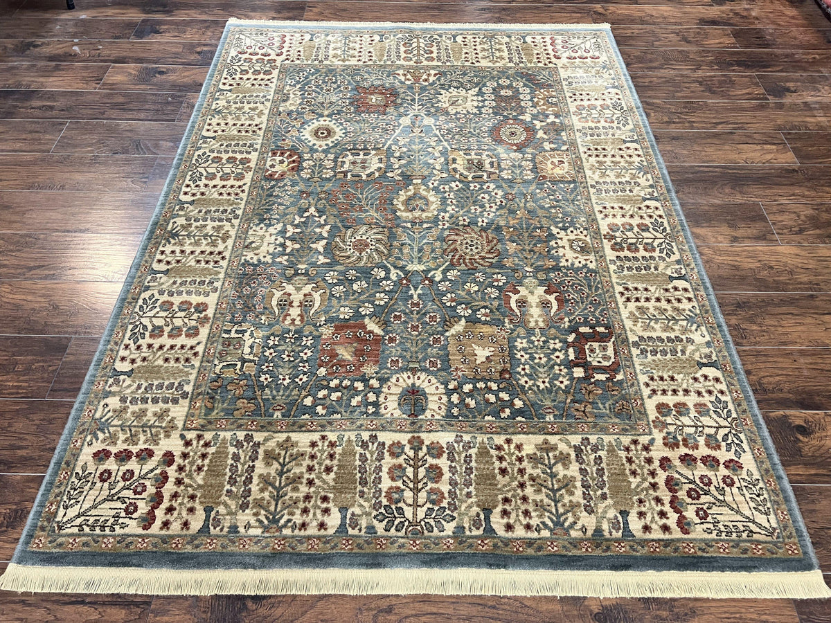 Belgium Power-Loomed Rug 5.6 x 7.6, Green and Cream Rug, Vintage Wool Area Rug, Oriental Carpet, Medium Sized Rug - Jewel Rugs, view 2