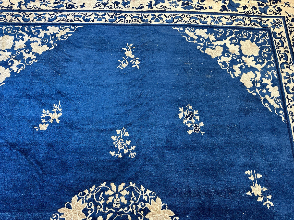Antique Chinese Rug 9x12 | Blue, Ivory & Navy | Hand-Knotted Wool - Rugistan, view 8