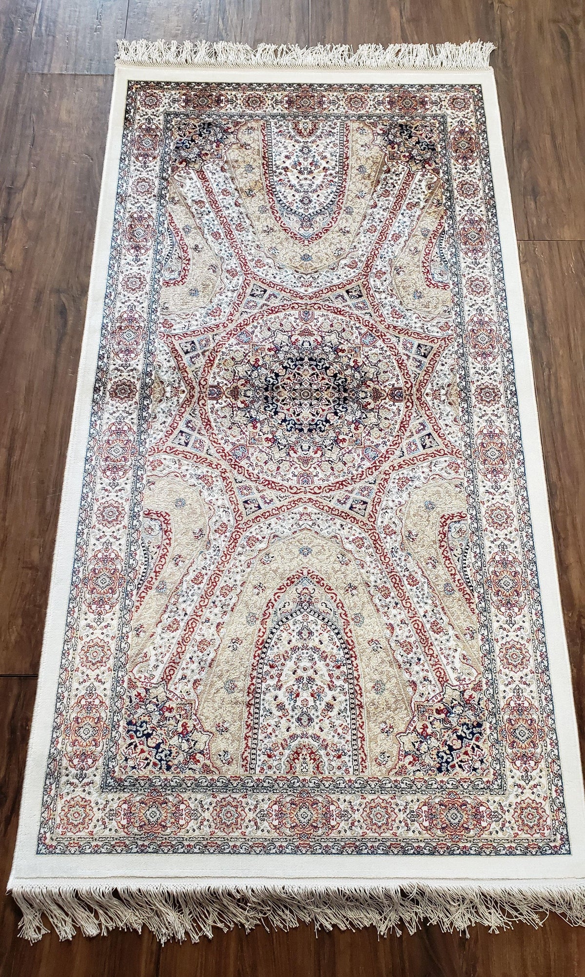 Beige & Cream Small Turkish Silk Rug, Bamboo Silk, Power-Loomed, Persian Design, High Quality, Soft Accent Rug, 3x5 ft, 2' 8" x 4' 11" - Jewel Rugs, view 13