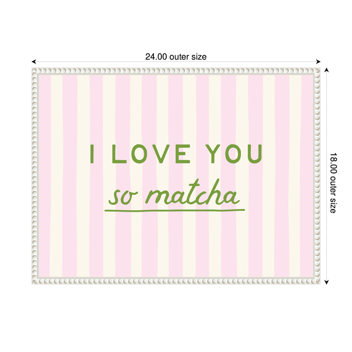 I Love You So Matcha Pink and Green Striped Kitchen Art Dopamine Decor for Home or Apartment by Lucky Guava Framed Canvas Wall Art Print