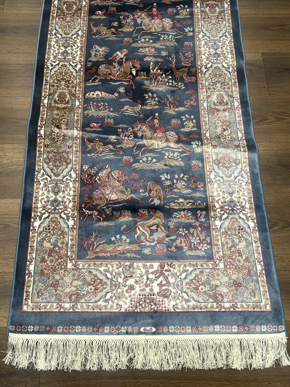 Turkish Silk Rug 2.6 x 6.7, Short Runner Rug, Blue & Ivory, Bamboo Silk, New - Jewel Rugs, view 5