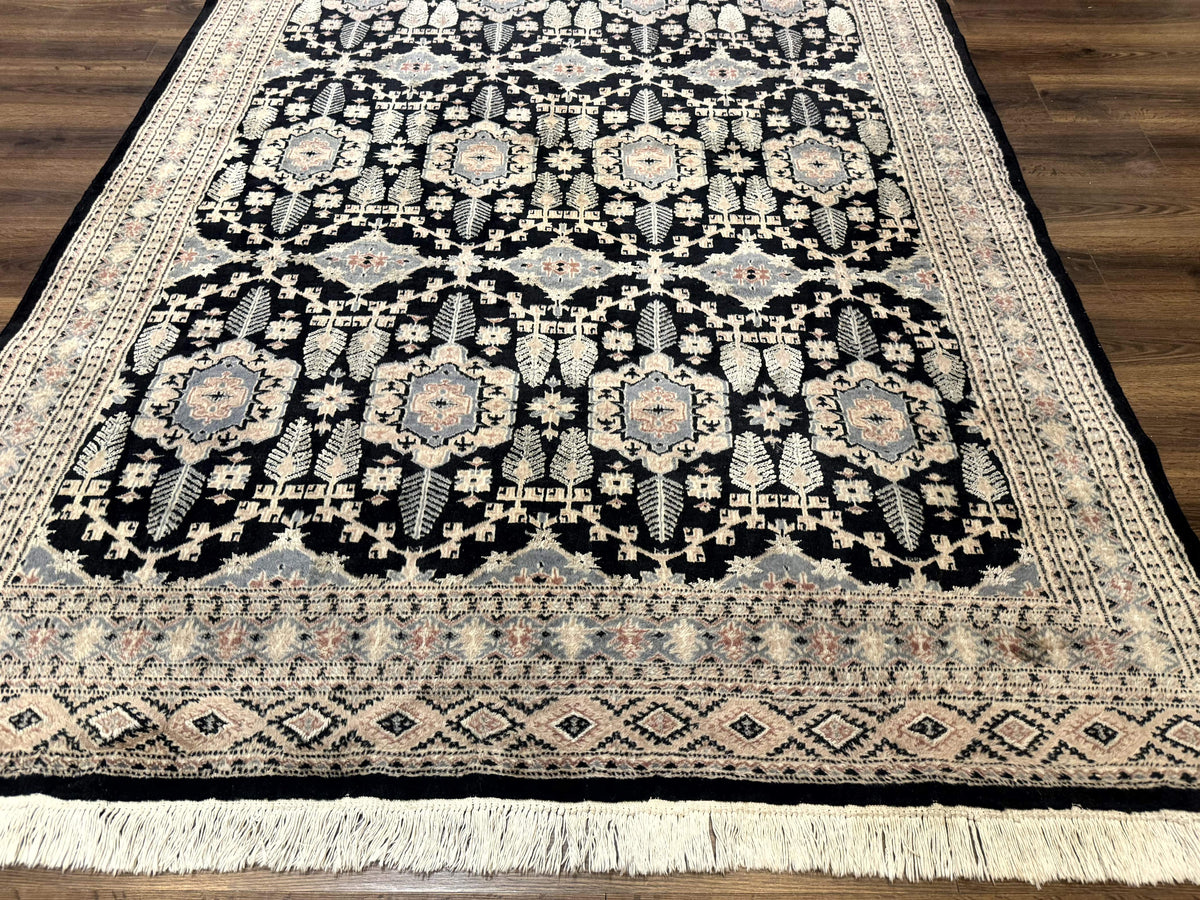 Turkoman Bokhara Rug 6x9, Pakistani Carpet, Black, Hand Knotted - Jewel Rugs, view 6