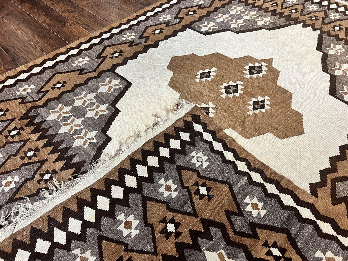 Antique Persian Fars Kilim Rug 8x11, Wool, Boho Tribal Persian Shiraz Flatweave Carpet, Semi Open Field, Geometric, Handmade, Vintage Semi Antique - Jewel Rugs, view 11