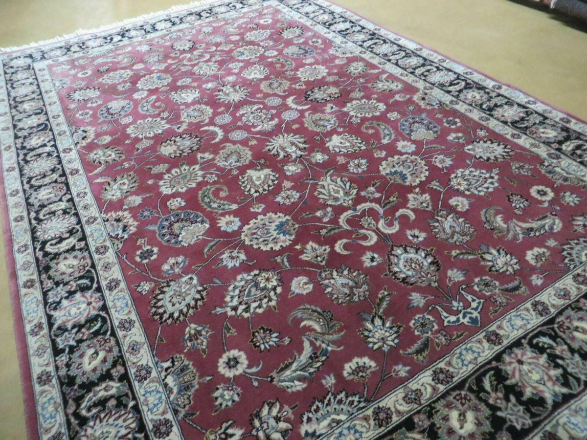 6' X 9' Vintage Handmade Fine India Floral Oriental Silk Accent Wool Rug Carpet - Jewel Rugs, view 11