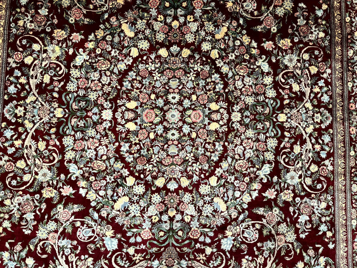 Burgundy Persian Rug 8x10, Pak Persian Floral Carpet, Very Fine 300 KPSI - Jewel Rugs, view 4
