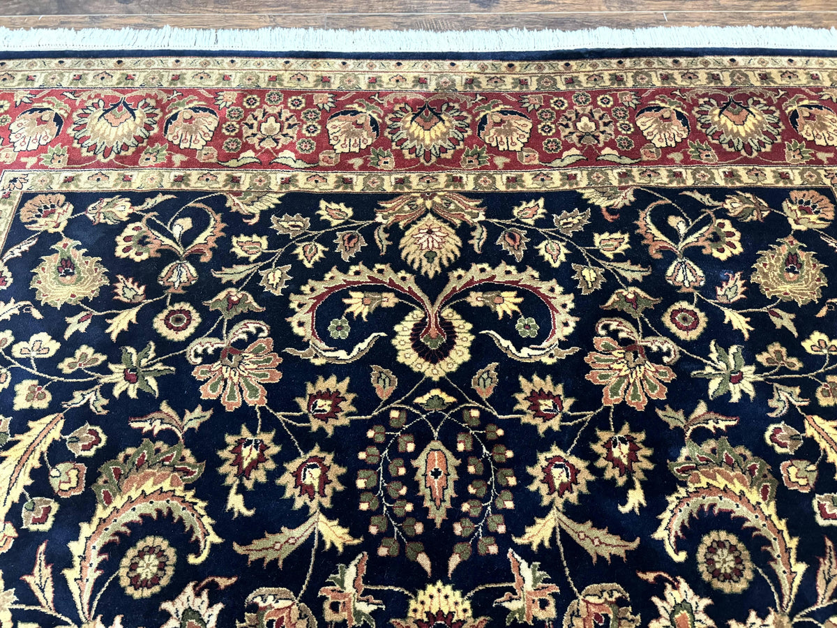 Indo Persian Rug 8x10, Navy Blue and Red, Floral Allover, Hand Knotted Vintage Wool Carpet, Indo Sarouk - Jewel Rugs, view 4