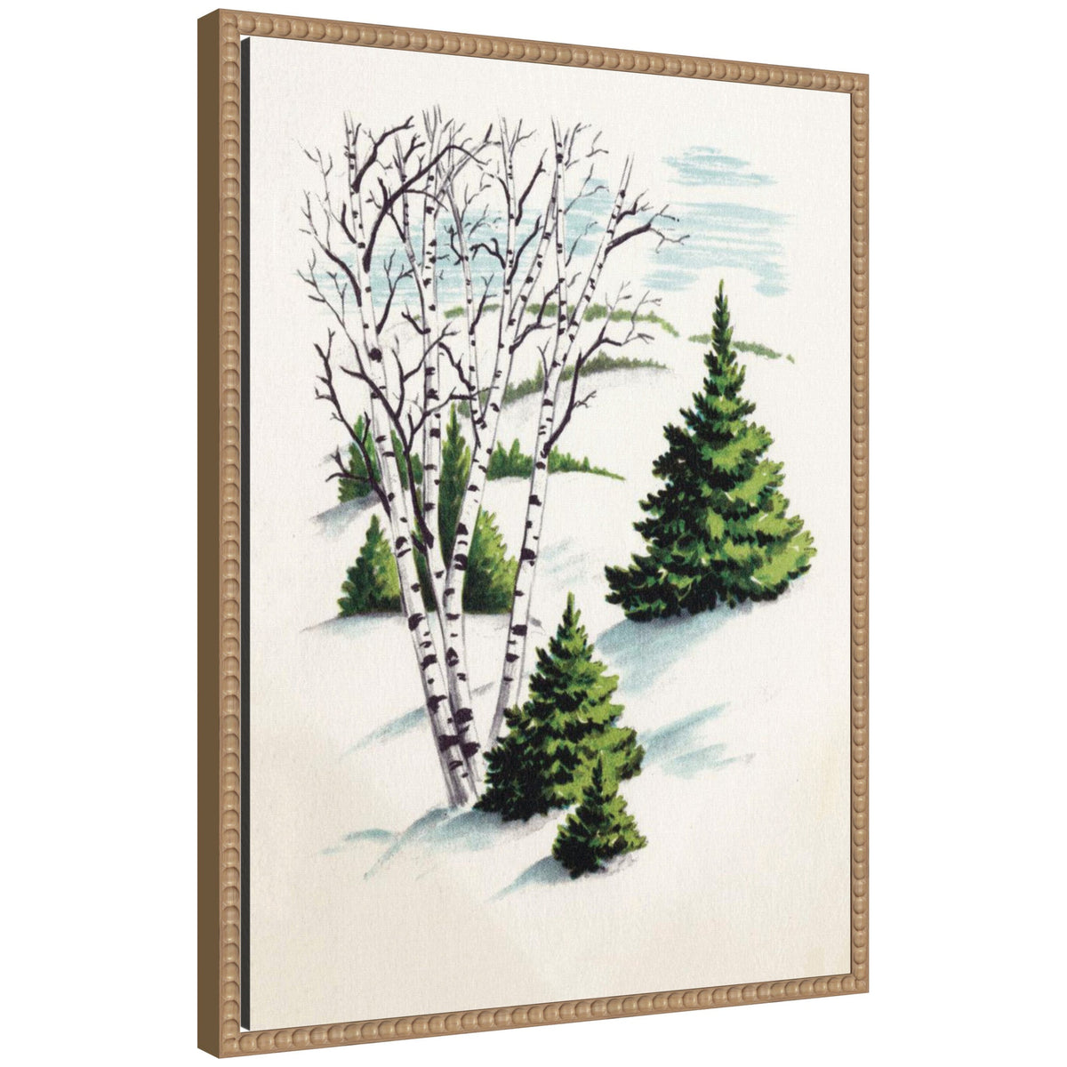 Sylvie Beaded Christmas Snowy Winter Fir Trees and Birch Trees Framed Canvas by Corinna Buchholz of Piddix