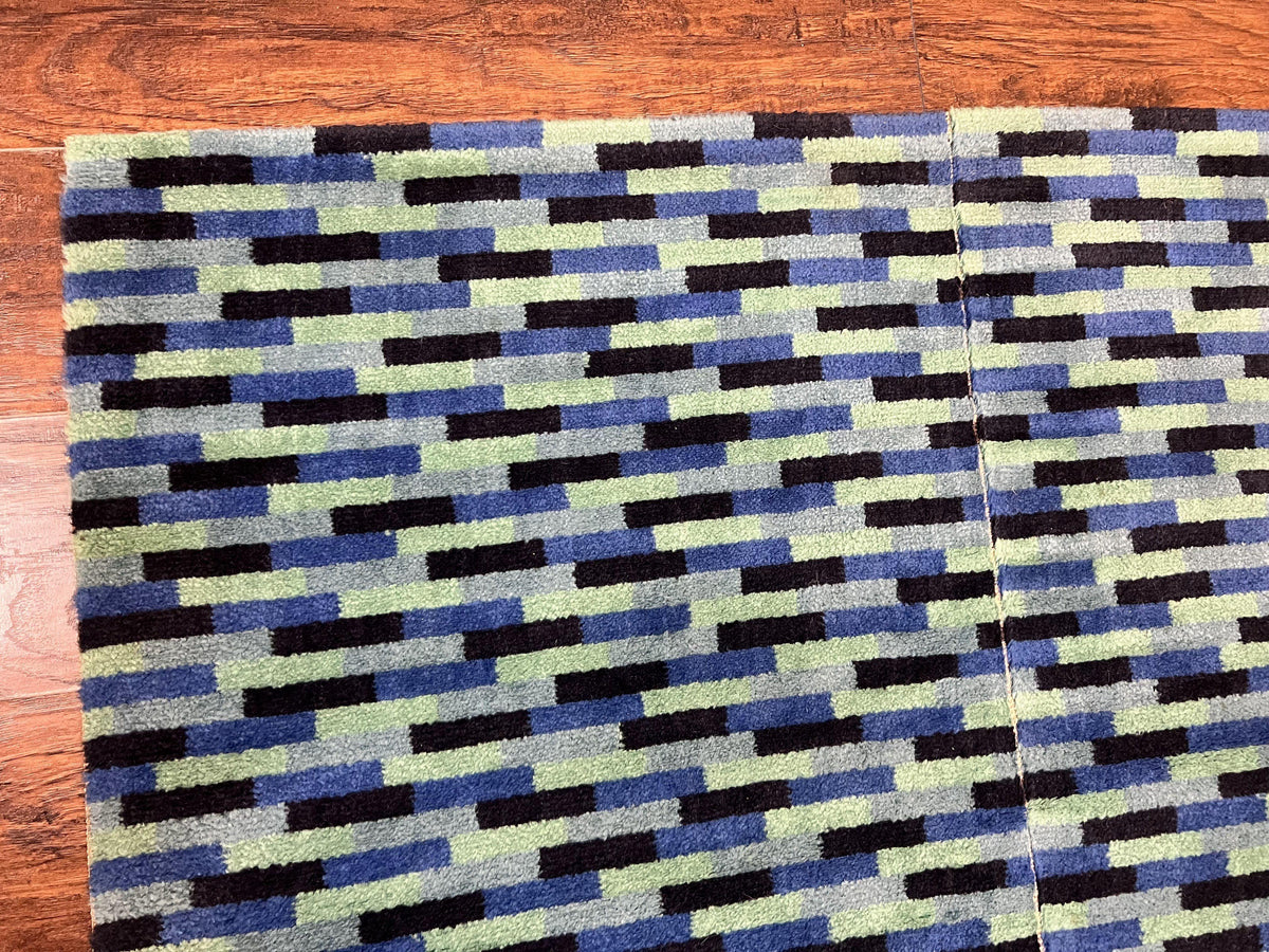 Wide Runner Rug 4.7 x 12, Blue Multicolor Contemporary Wool Power Loomed Rug, Mosiac Design - Jewel Rugs, view 7