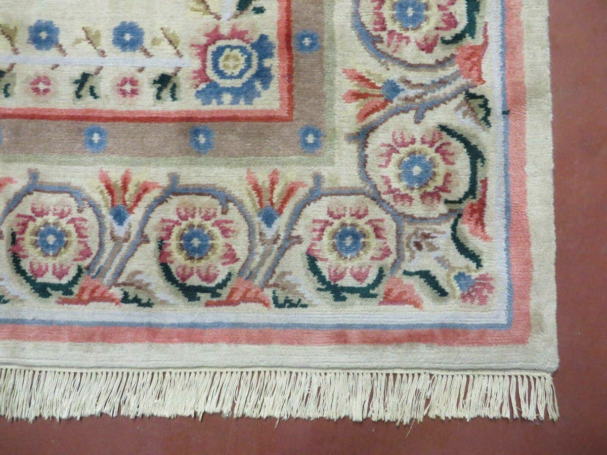 8' X 10' Vintage Handmade Wool Rug Aubusson Savonnerie Design European Nice - Jewel Rugs, view 10