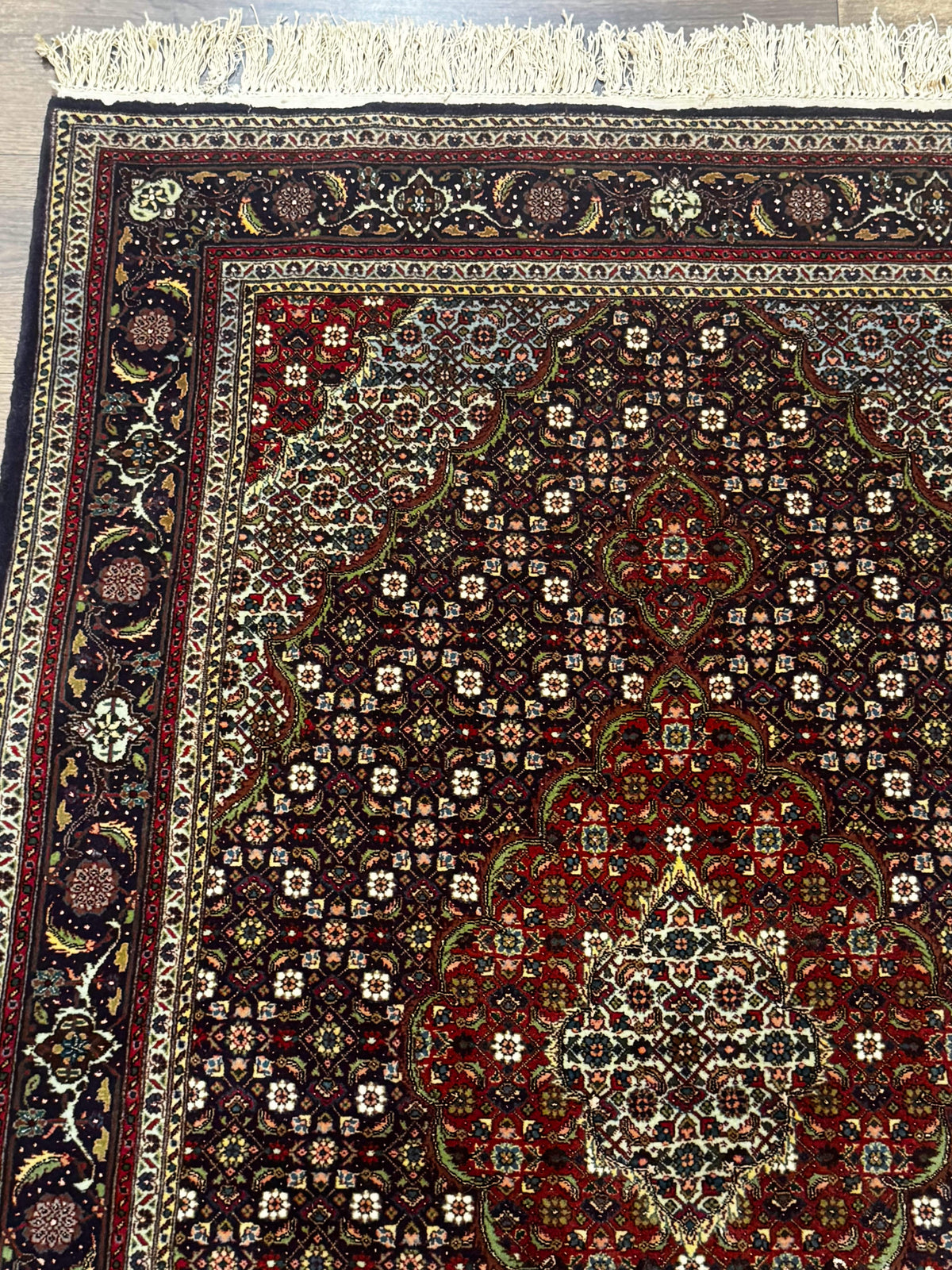 Persian Tabriz Rug 3x5, Wool on Silk Foundation, Very Fine 550 KPSI, Dark Navy Blue - Jewel Rugs, view 6