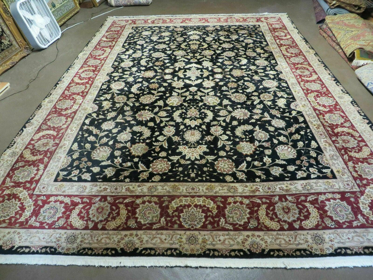 9' X 12' Vintage Handmade Fine Chinese Oriental Floral Wool Rug Silk Black - Jewel Rugs, view 2